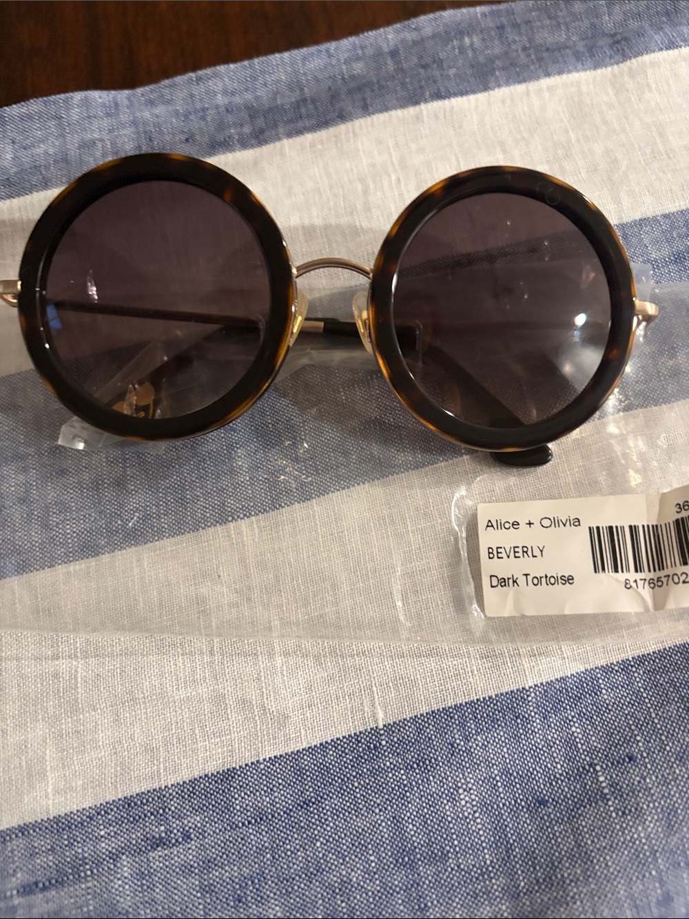 Alice + Olivia Round Dark Tortoise Sunglasses with Gray Lenses